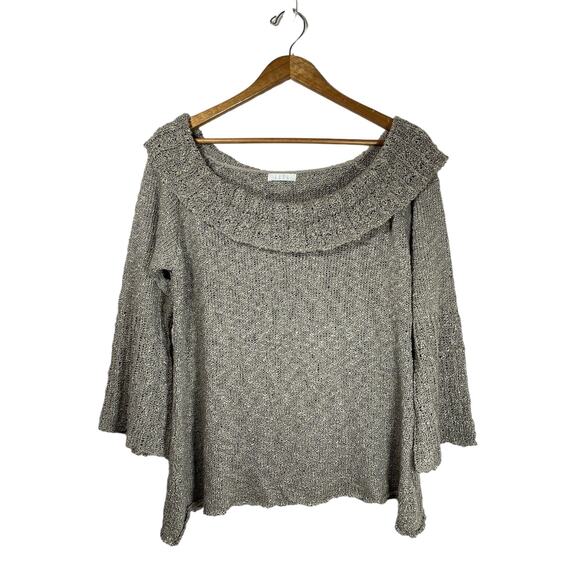 SAGA Sweaters - SAGA Sweater Gray Soft Popcorn Flutter Sleeve Raw Hem Lagenlook Boho Relaxed L?